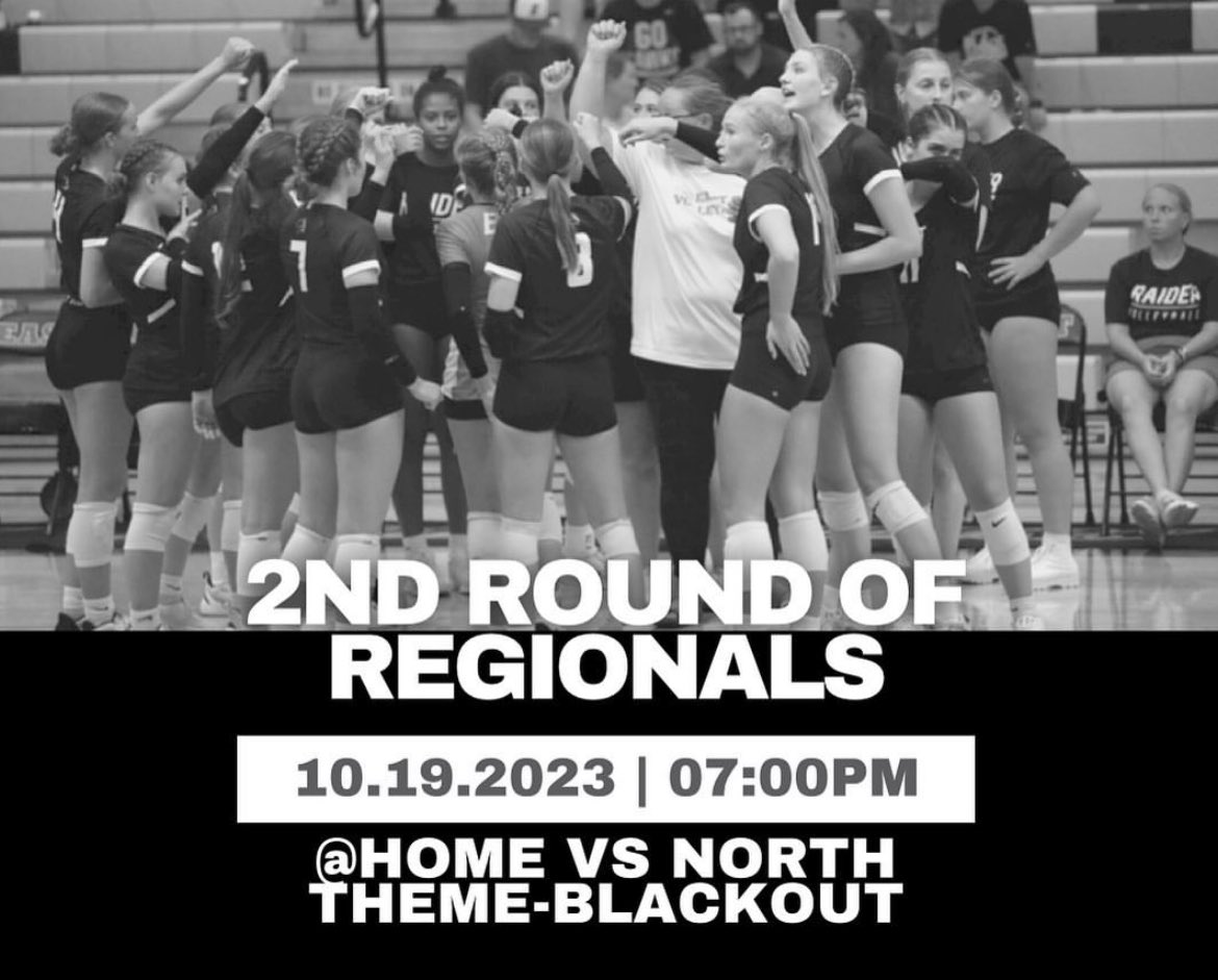 TOMORROW’S THE DAY!! It’s regionals time raiders!! Come support tomorrow as the girls take on North! #raiderspirit 🧡🖤
