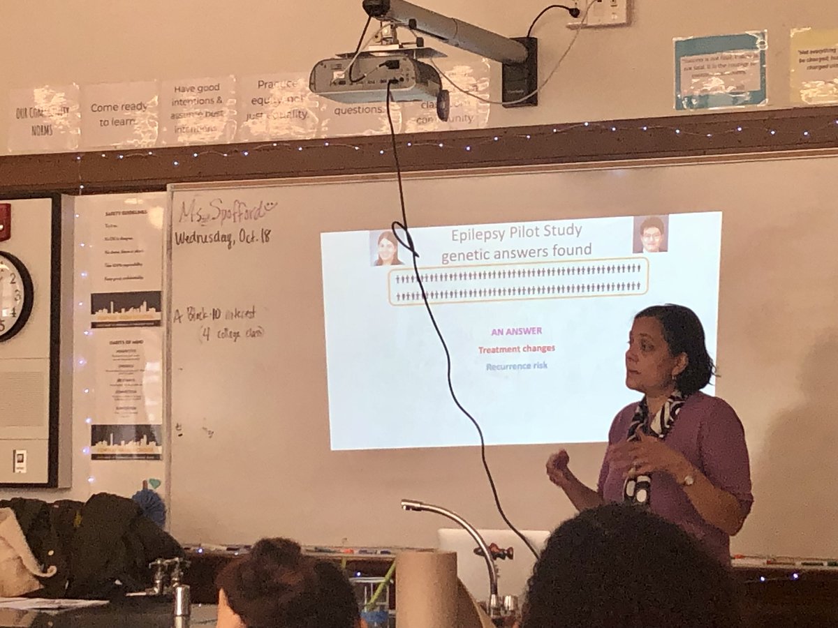 Dr. Ann Poduri, a neurologist here at Boston Children’s Hospital, spoke about her epilepsy research at Fenway High School today in Boston as part of Massachusetts STEM Week! The kids learned about genetics and heredity, how genes can help provide answers to families, &amp; more! 👏