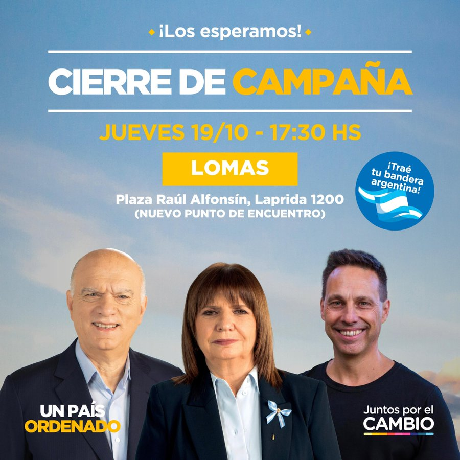 Cierre de Bullrich en Lomas.

Si sos de ahí, de Temperley, Lanús, Adrogué, Banfield, Valentín Alsina, Gerli, Burzaco, Remedios de Escalada, Rafael Calzada, Guillón, Fiorito, DEBÉS ir.
Si conocés gente allá, avisales.
Y si sos de más lejos y podés ir, andá
RT y viralicen la placa