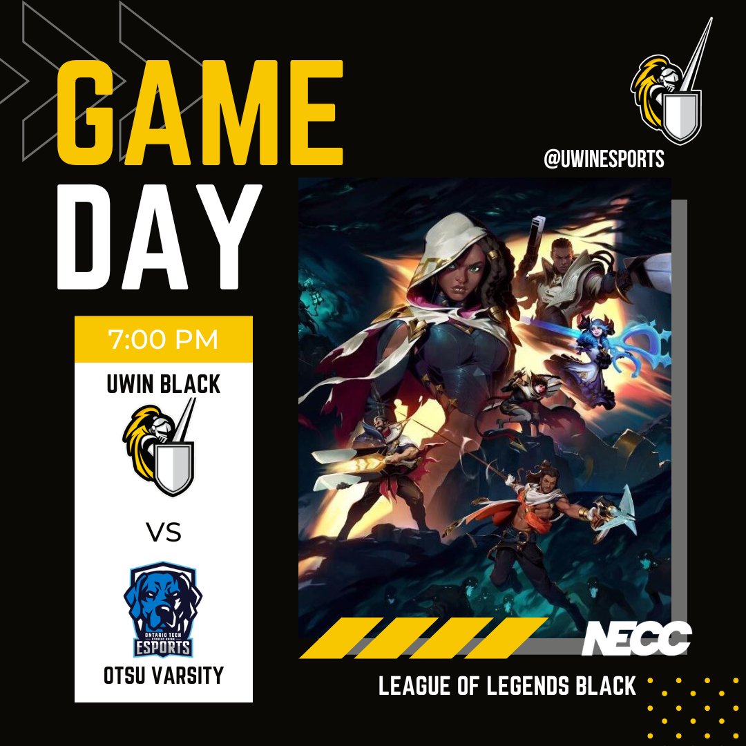 #LoLBlack play in <a href="/neccgames/">NECC</a> Challengers league tonight!⚔️⚫️

🆚<a href="/otsu_esports/">OTSU Esports</a>
⏰7:00pm

#UWindsorLoL #UWinEsports #Windsor