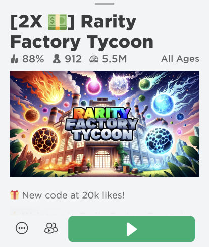 Rarity Factory Tycoon codes December 2023