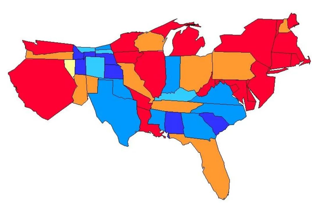 Map of the US if every single state was horribly out of proportion