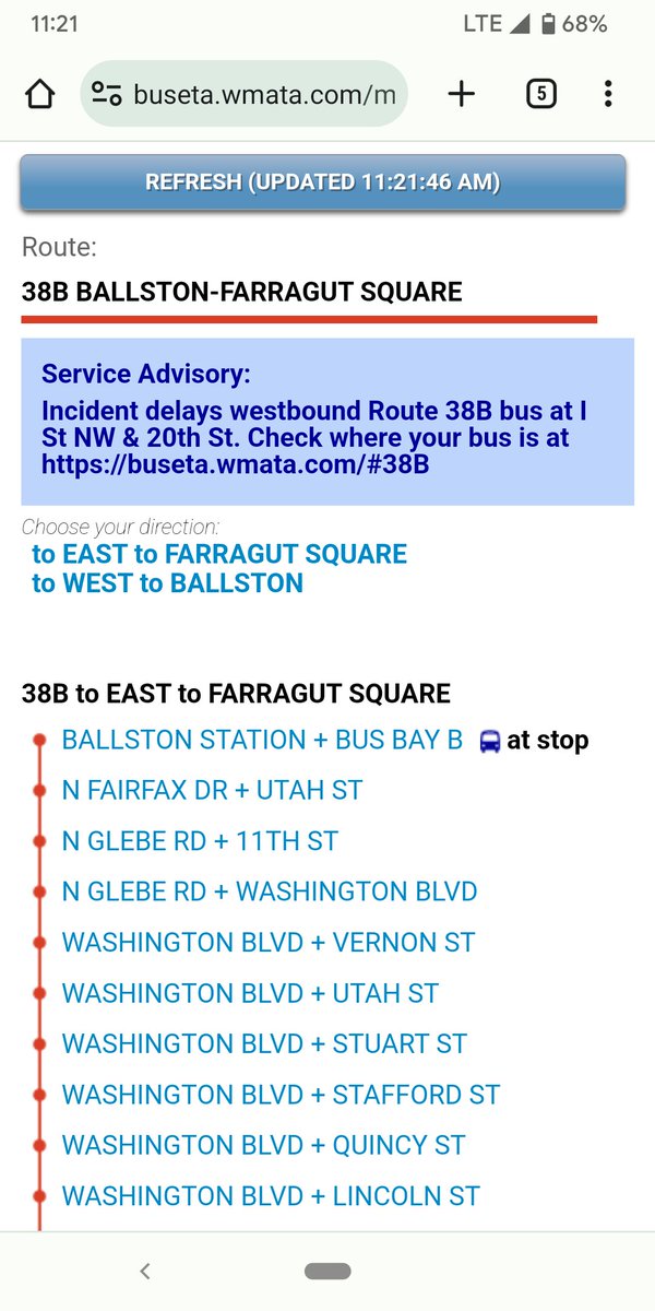 SukiBot's tweet photo. @wmataGM I'd like to use Metrobus, but I've had some frustrating experiences with buseta. Just today, buseta claimed a bus was at Ballston, but I was right there and  no bus! I ended up taking an Uber instead.  Please fix buseta so I can depend on what it says about bus arrivals. https://t.co/eWz73Pj3P1