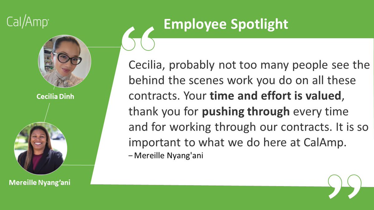 It's time for our #employeespotlight of the month! This October, we're shining a light on Cecilia Dinh for her fantastic work as a part of our Legal team. Thank you, Cecilia, for your attention to detail and dedication to your craft here at CalAmp. Here's to you! 🎉