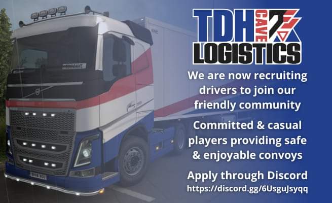 TDHCaveLogistic's tweet photo. We are recruiting for HGV Drivers 

If you're looking for a relaxed VTC then look no Further! 

No Mileage Requirements 
Regular Giveaways 
Fun and Relaxed
Custom VTC skins
Regular Convoys 

Join our Discord to start your application today!

Discord: 
https://t.co/t98KDmtzlE https://t.co/l1hqG836et