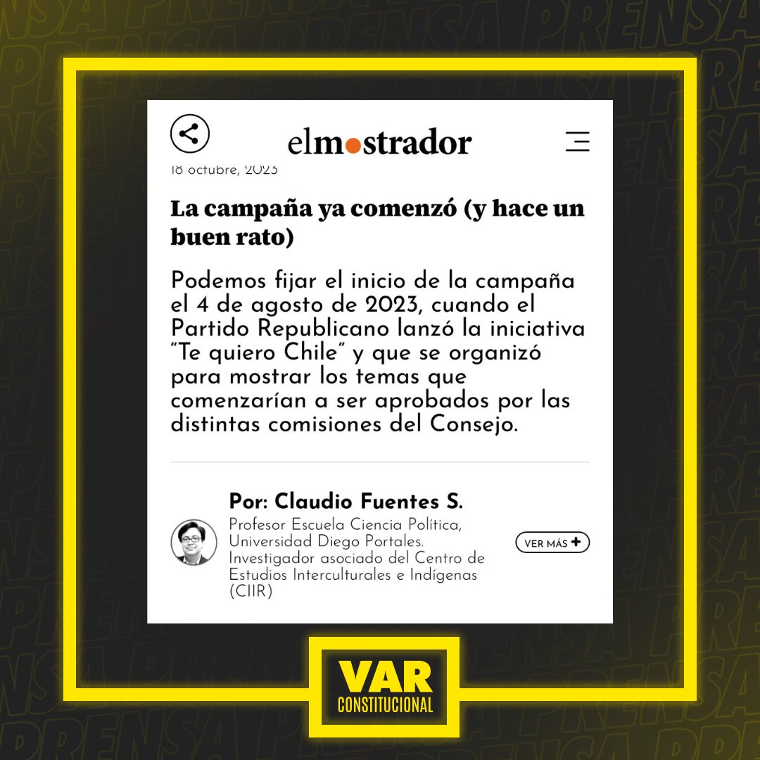 Les compartimos la columna "La campaña ya comenzó (y hace un buen rato) del <a href="/profeclaudio_cl/">Claudio Fuentes S.</a> en <a href="/elmostrador/">El Mostrador</a> . Puedes leerla completa aquí: elmostrador.cl/noticias/opini…