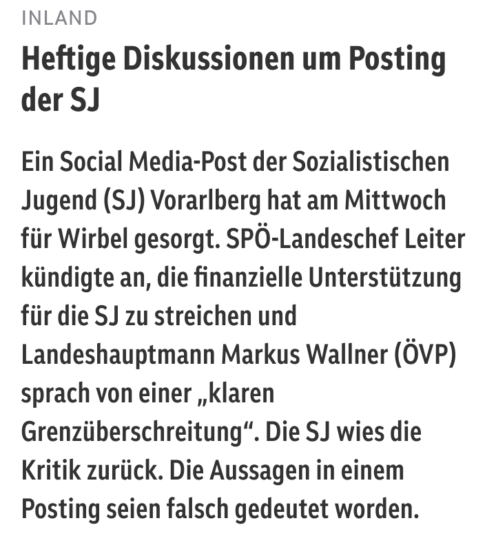 #SJVorarlberg #SPÖ #Nahostkonflikt Typische #Intoleranz gegenüber #Meinungsäußerung, ironischerweise ausgerechnet von den angeblichen Erben (!) des #BrunoKreisky, der selbst als #Jude dieselbe Perspektive hatte wie #SJVorarlberg