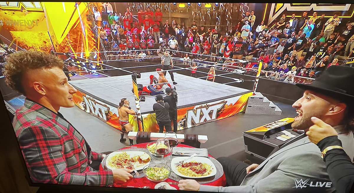 Seeing two mobster eat these sad plates of spaghetti is the most embarrassed I’ve ever felt as a wrestling fan. @WWENXT