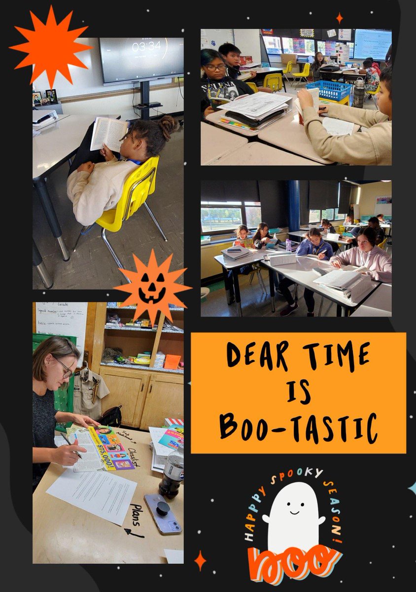 What a SPOOK-TACULAR day to ...Drop Everything And Read...DEAR...everyone including staff read for 10 uninterrupted minutes per week. <a href="/WichitaUSD259/">Wichita Public Schools</a> #WPSProud  <a href="/JardineSTEM/">JardineJaguars</a>
