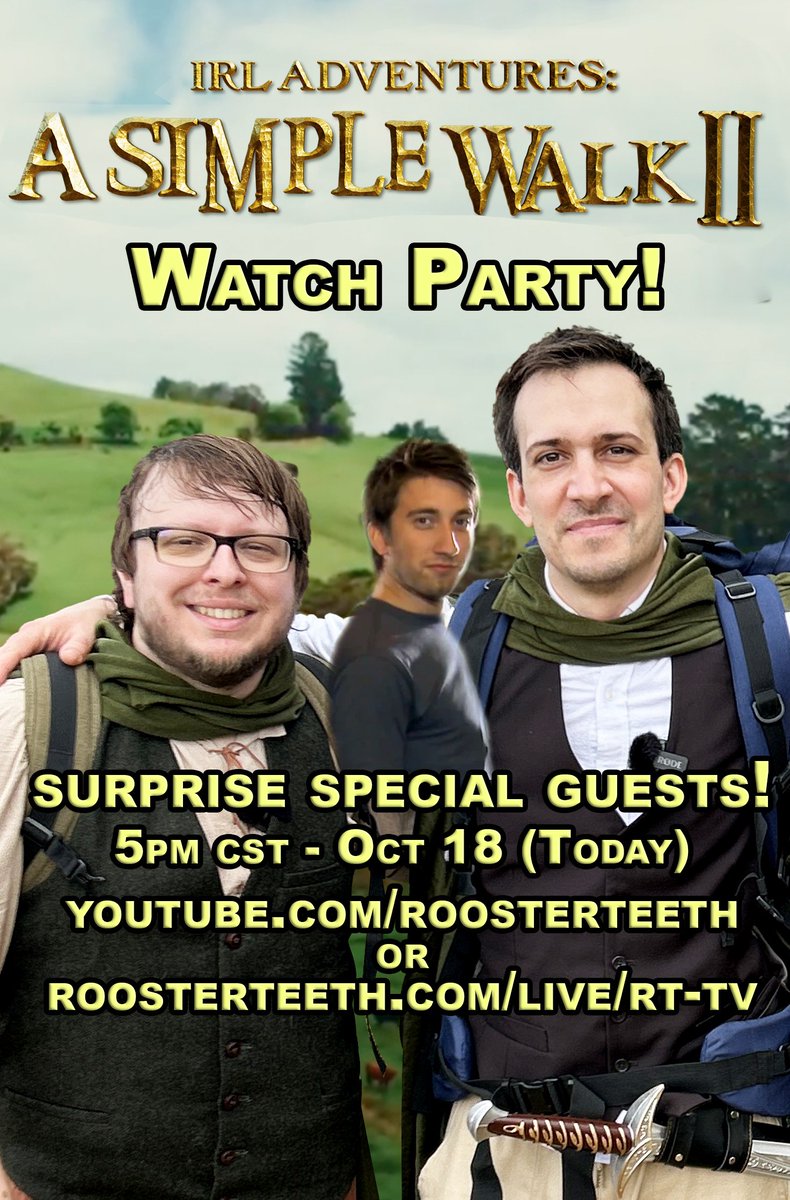 ChrisDemarais's tweet photo. What are you doing RIGHT NOW?

You're formally invited to our Watch Party of 
A SIMPLE WALK INTO MORDOR 2.
@ 5pm (~15 min from this tweet)

We'll screen the entire journey, starting at Hobbiton, and conclude w/ the premier of the finale. 

Wow, look at this poster. Links below. https://t.co/ez68TQTqTK