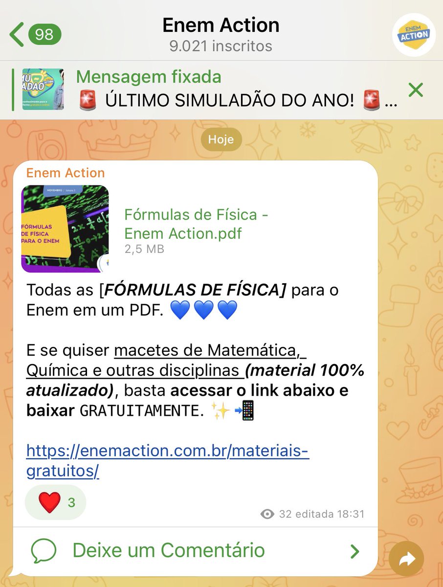 EnemAction's tweet image. Imagina que luxo: você entra no nosso canal do Telegram e passa a receber, GRATUITAMENTE, VÁRIOS MATERIAIS preparatórios para o Enem. 👁️🫦👁️

#enem #vestibular #estudar #simulado