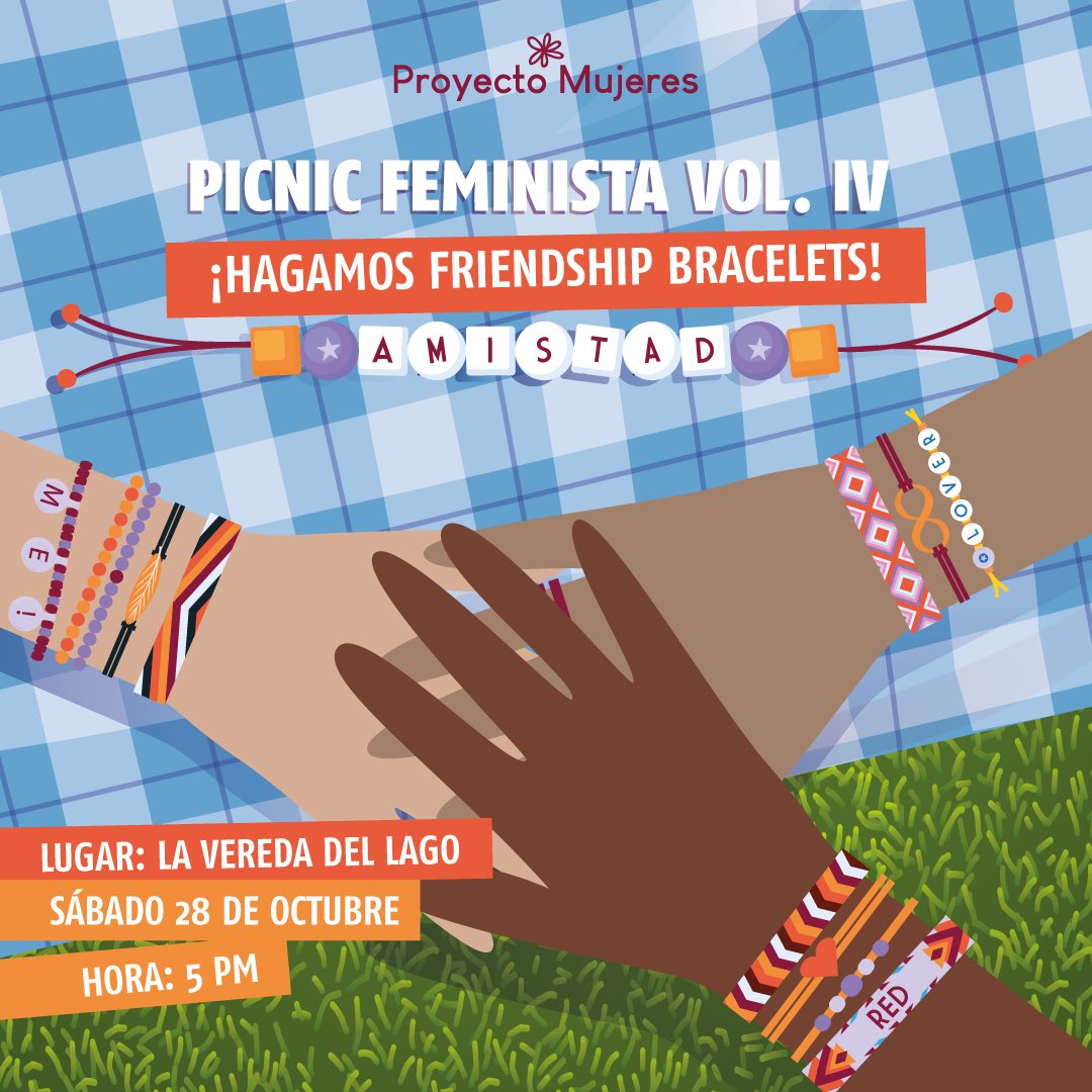 Te invitamos a formar parte de nuestro  Picnic Feminista Vol. IV ¡Hagamos Friendship Bracelets! 🧵💜 

🔗Link de inscripción: forms.gle/rJTxPECyUgdUb8…

Para confirmar tu asistencia debes ingresar al grupo de whatsapp que te llegará al correo una vez que te inscribas. ✨