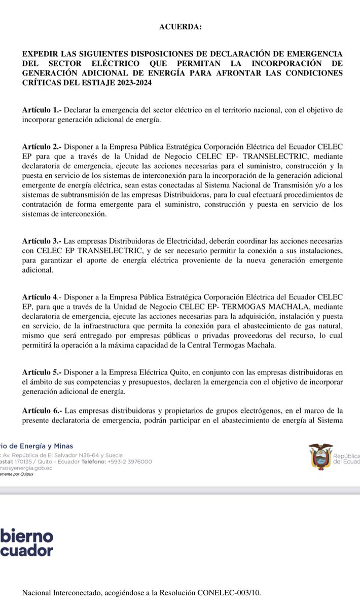 Que ningún profesional del Sector Electrico cercano a @RecNaturalesEC y @ARC_EnergiaEc tiene VALOR y ADVIERTE tanto desacierto, “No Hay decreto Ejecutivo, no se puede” dará apertura a gastar dinero en meses, lo que hemos ahorrado en años <a href="/cieeecuador/">CIEEE</a> <a href="/CRIEEL_GYE/">CRIEEL</a> <a href="/CarlosVerareal/">Carlos Vera</a>