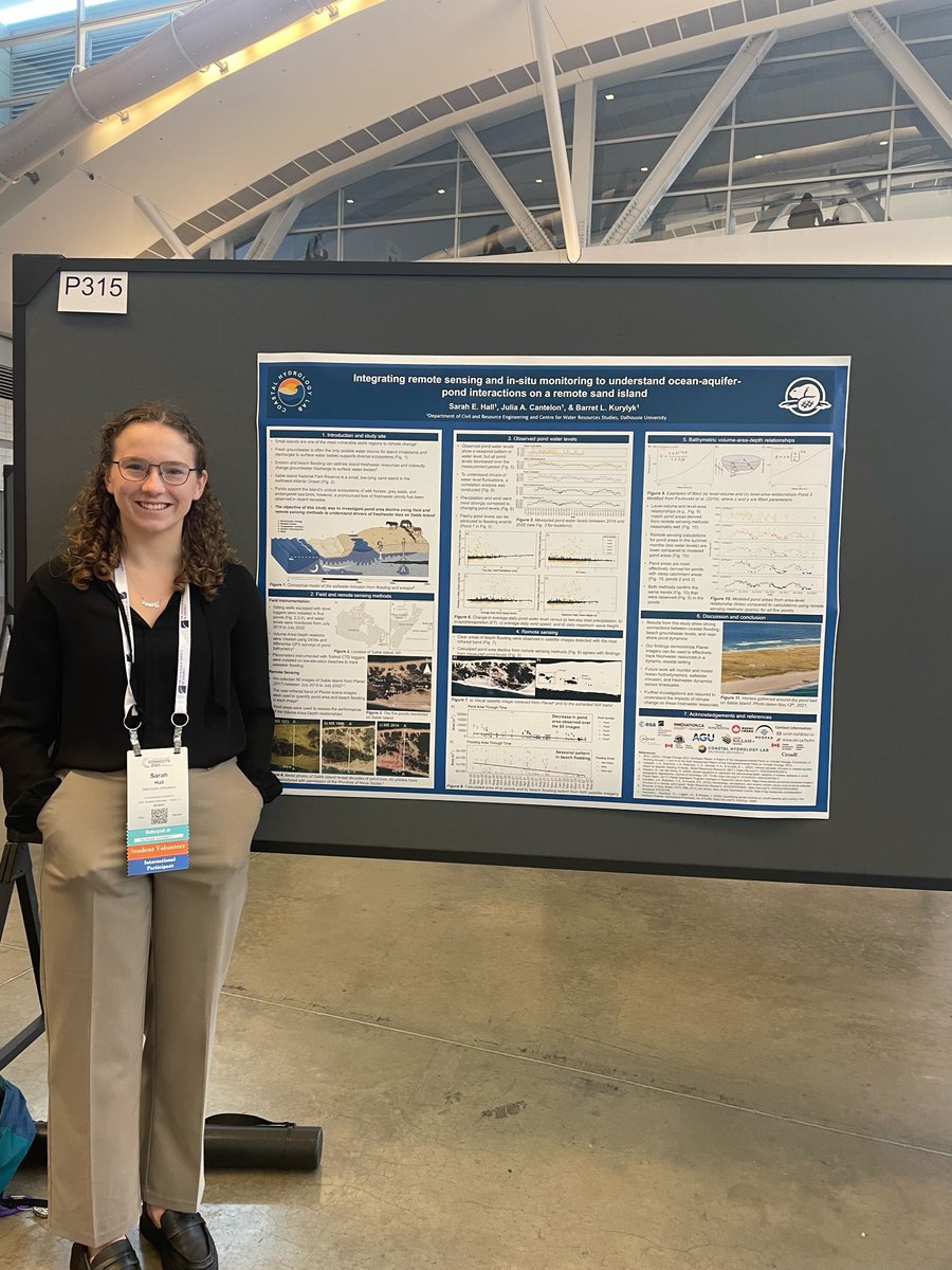 Congrats to undergrad superstar Sarah Hall for winning a Geo Society of America Hydrogeology Undergrad Award at #GSA2023 for her research on Sable Island ponds and thanks to @CantelonJulia who did most of the mentoring on this project