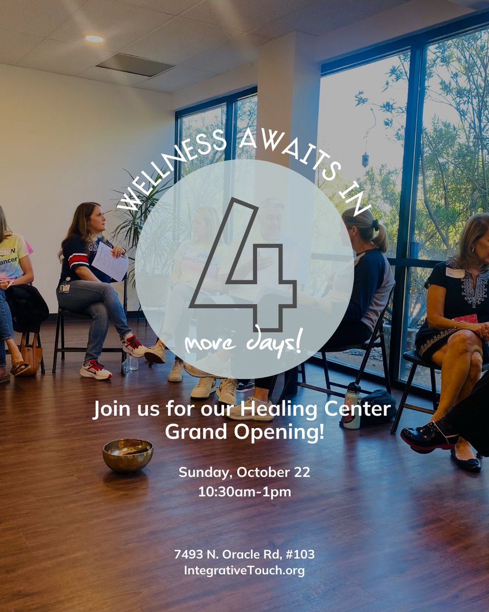 ONLY 4 MORE DAYS TILL THE BIG DAY IS HERE!🧡 🦋 ✨

We are eager to see you on October 22 for our Healing Center grand opening from 10:30am-1pm! Everyone is welcome &amp; wellness awaits you here! 

Visit us at 7493 N. Oracle Rd. in Tucson, AZ!

#integrativetouch #tucsonnonprofit