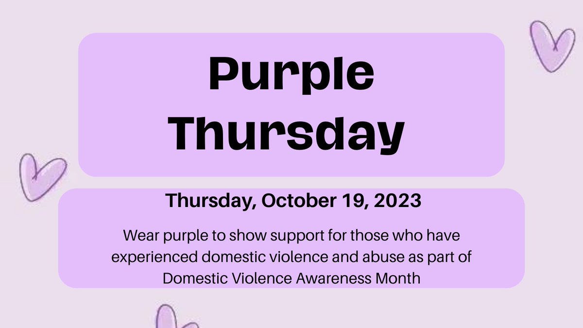 Join the Title IX office and others around the world in wearing purple tomorrow for Purple Thursday in support of victims of Domestic Violence and Abuse. #NotInMyNest #DVAM #DVAM2023 #PurpleThursday