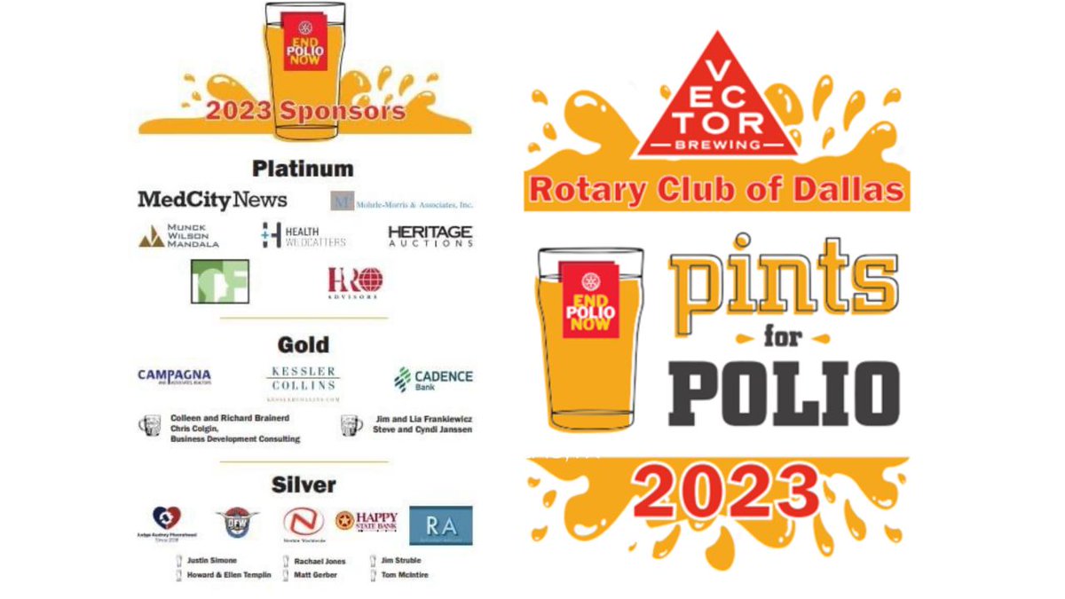 Pints For Polio is just one week away! Join Health Wildcatters and MedCity News at the Rotary Club of Dallas' Pints For Polio Fundraiser and Happy Hour on October 25 at Vector Brewing. Registration link: dallasrotary.org/event/copy-of-…