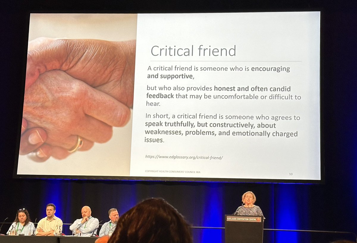 Love this framing of providing an environment for people with lived experience to be a ‘critical friend’ 
#ANZOS2023