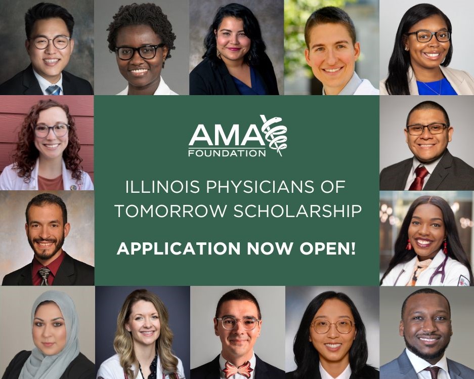 AMA Foundation (@amafound) on Twitter photo Illinois #medstudents! We are now accepting applications for the Illinois Physicians of Tomorrow Scholarship. If you are an Illinois resident with an interest in organized medicine, you may qualify. Learn more at bit.ly/3ZwoEvz! <a href="/AMAmedstudents/">AMA Medical Students</a> <a href="/IllinoisDoctors/">IL State Med Society</a> Illinois #medstudents! We are now accepting applications for the Illinois Physicians of Tomorrow Scholarship. If you are an Illinois resident with an interest in organized medicine, you may qualify. Learn more at bit.ly/3ZwoEvz! <a href="/AMAmedstudents/">AMA Medical Students</a> <a href="/IllinoisDoctors/">IL State Med Society</a>