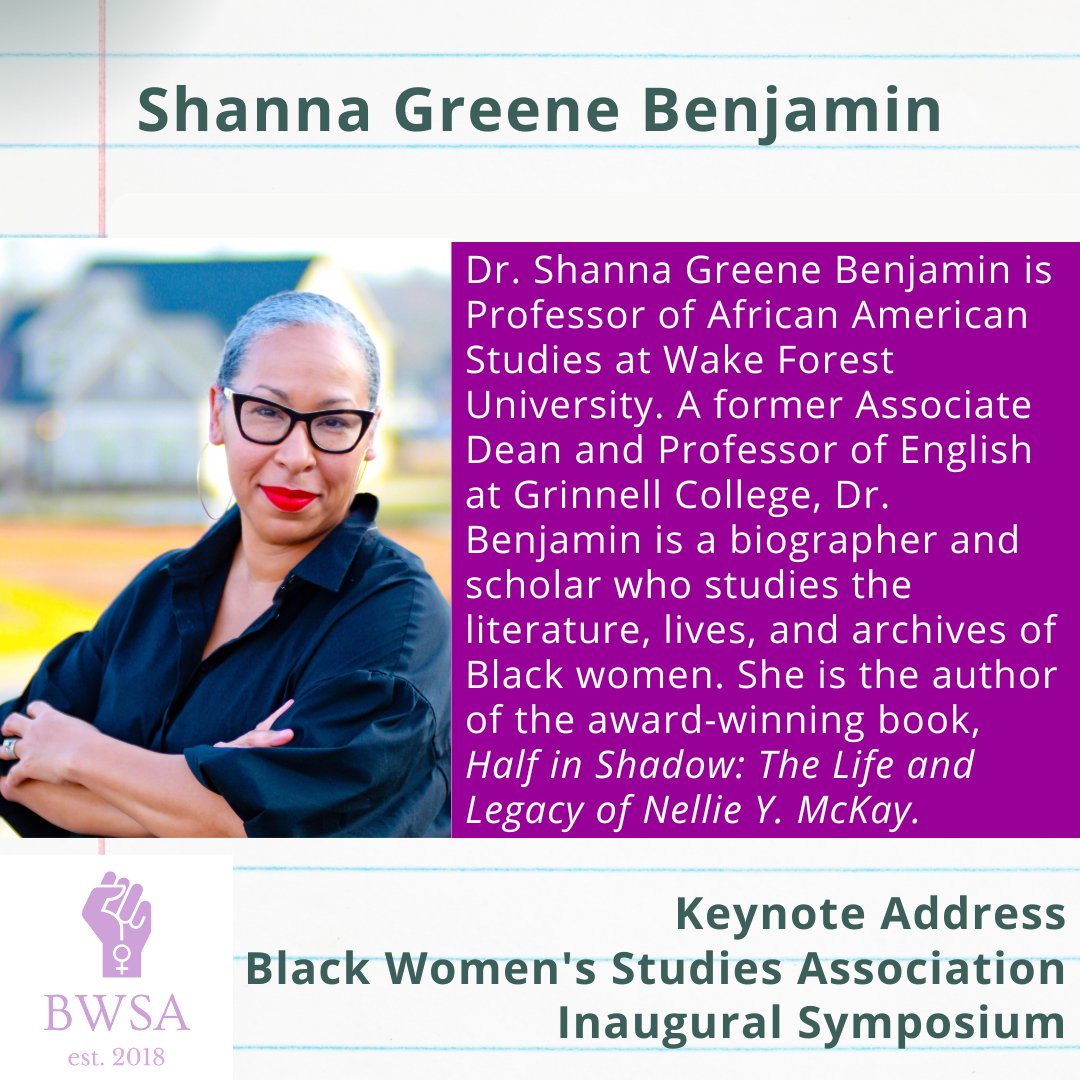 BWSA is excited for Dr. Shanna Greene Benjamin (@phdshammy29 ) to deliver the keynote address at our inaugural virtual symposium! There's still time to register. Visit tinyurl.com/BWSA23 to make sure you don't miss out!
