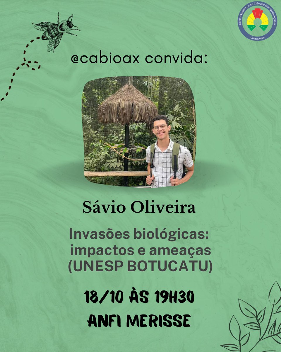 cabioax's tweet photo. GENTE! Jajá começa nossa ÚLTIMA palestra do dia! INVASÕES BIOLÓGICAS ÀS 19H30 aqui no merisse! #cabio #sebio #ciencia https://t.co/7hZAaS2HhI