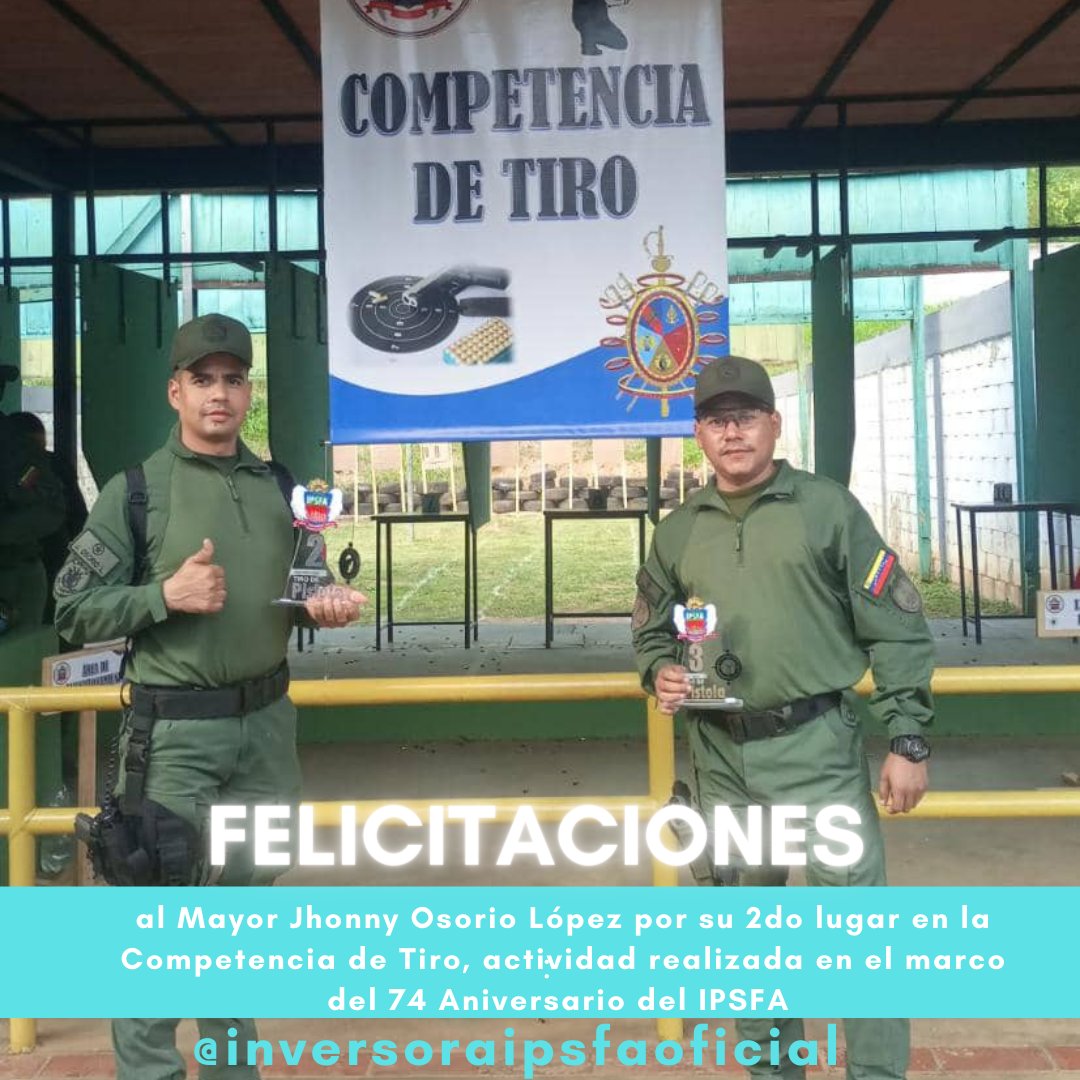 Inversora IPSFA extiende sus felicitaciones al Mayor Jhonny Osorio Lopez por su destacada participación en la Competencia de Tiro, obteniendo el 2do lugar en dicha actividad, la cual fue realizada en el Marco del 74 Aniversario del IPSFA 🎖️