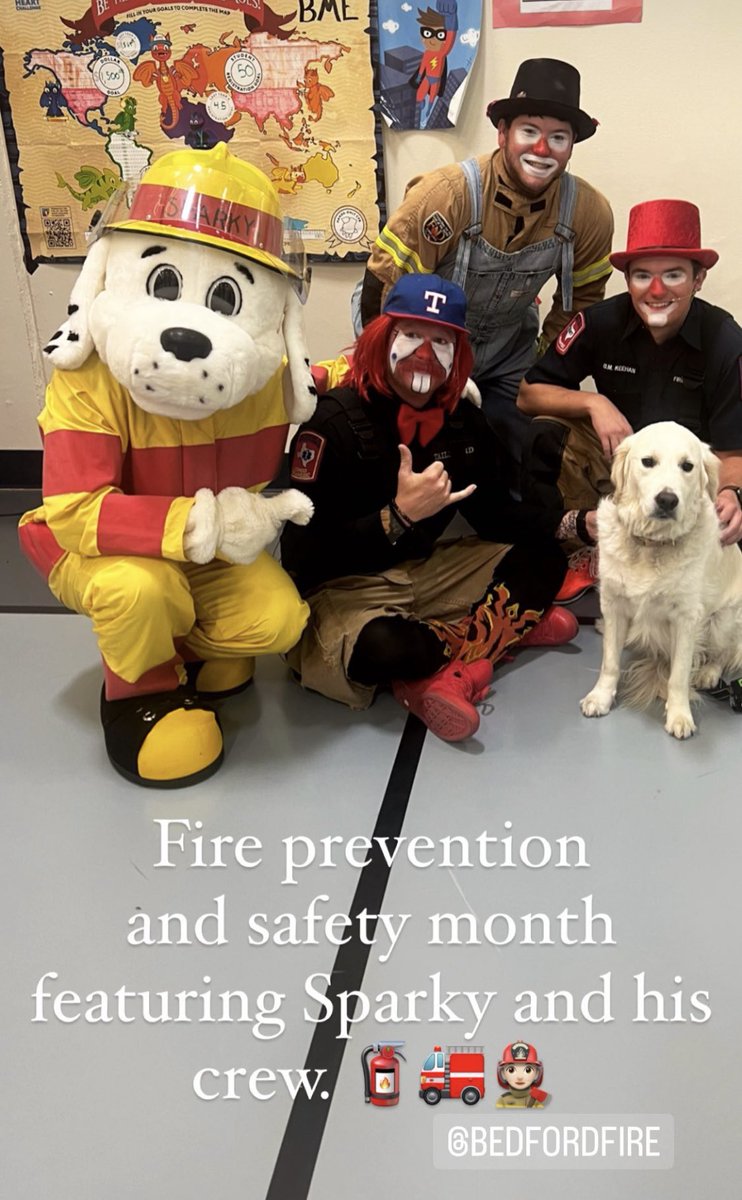 Keri_A_McCarty's tweet photo. When Sparky and @BedfordTXFD visited for their FALSE Alarm program, @BMEBaxter had to get their autographs! #BeABobcat @hebisd https://t.co/9gMPHVogdS