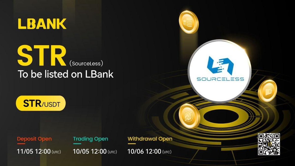 Unlock endless possibilities with #Sourceless 
🔓 We're thrilled to announce the #STR token listing on LBank Exchange, bringing you closer to a decentralized world. Join us in shaping the future! 
#SourceLessInnovation #LBankListing