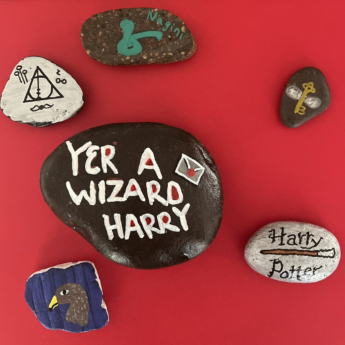 I started painting rocks when my 32 year old sister passed away in January. 
Really therapeutic.
I mostly do things that remind me of her. She was a huge #HarryPotter fan. ⚡️

Other HP fans have other ideas to try? 🧙🏻  #TheBoyWhoLived #RockPainting