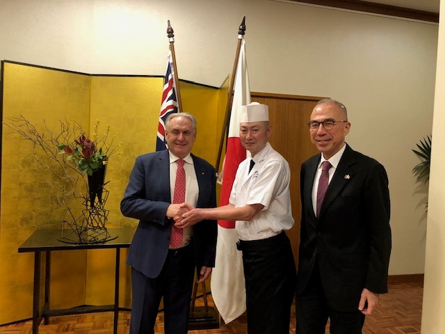 'It was a pleasure to welcome Minister Don Farrell at my residence. While praising the success of 60th anniversary of #AJBCC-JABCC conference last week, we discussed further collaboration between 🇦🇺 and 🇯🇵 toward the future. Thank you very much for coming!' - Ambassador Suzuki