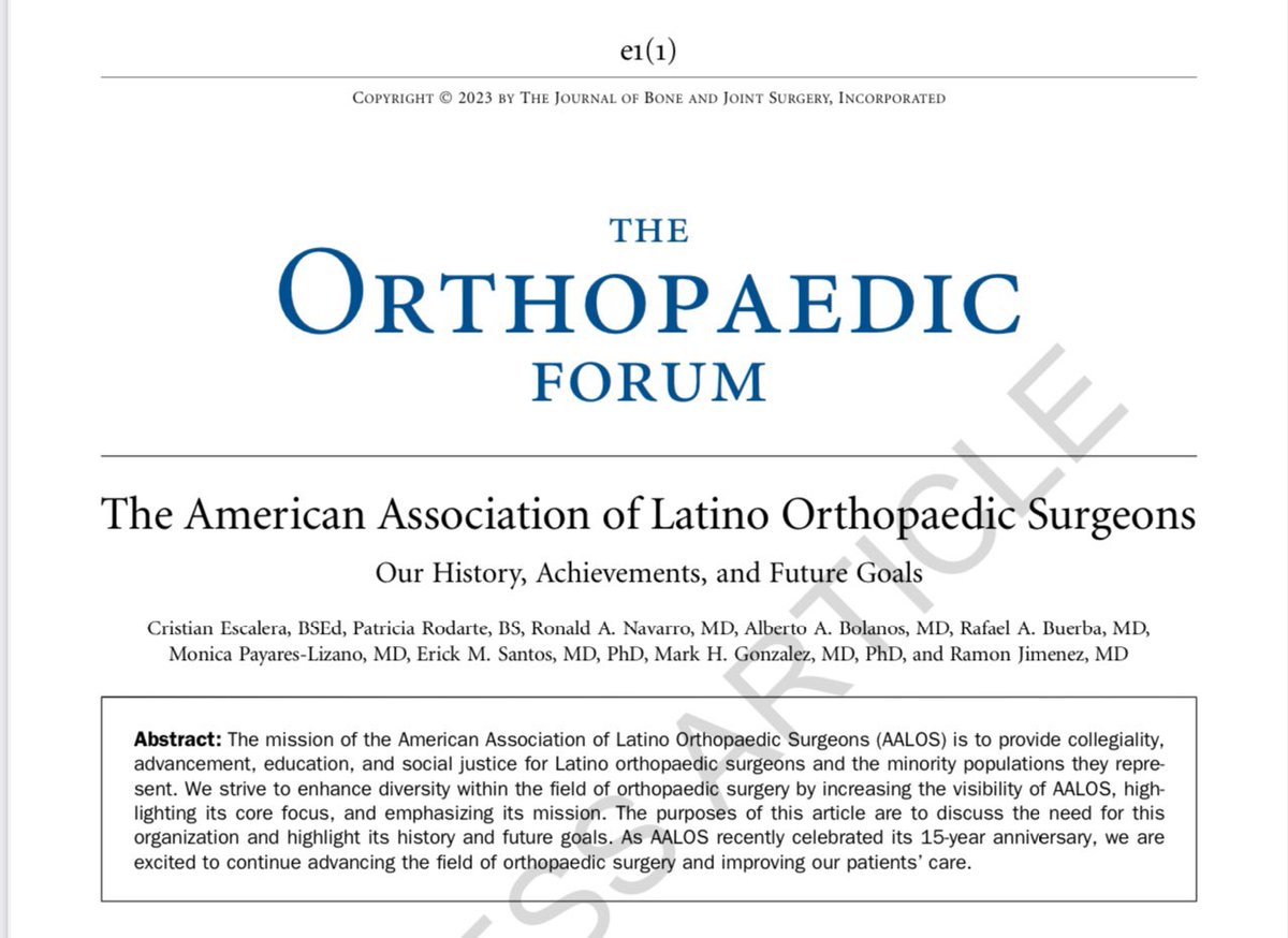 Check out our recent JBJS publication. We would like to thank @jbjs for allowing us to feature our organization in such a prestigious journal.   Pubmed url here: pubmed.ncbi.nlm.nih.gov/37820271/   #ortholatino #ortho #mentorship #diversity #latinosurgery #orthopaedics #orthotwitter