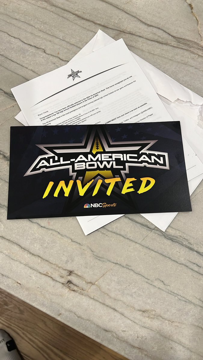 Bryce Young (@bryceyoung_22) on Twitter photo Extremely blessed to be invited to the <a href="/AABonNBC/">Navy All-American Bowl</a> in San Antonio!
#AllAmericanBowl Extremely blessed to be invited to the <a href="/AABonNBC/">Navy All-American Bowl</a> in San Antonio!
#AllAmericanBowl