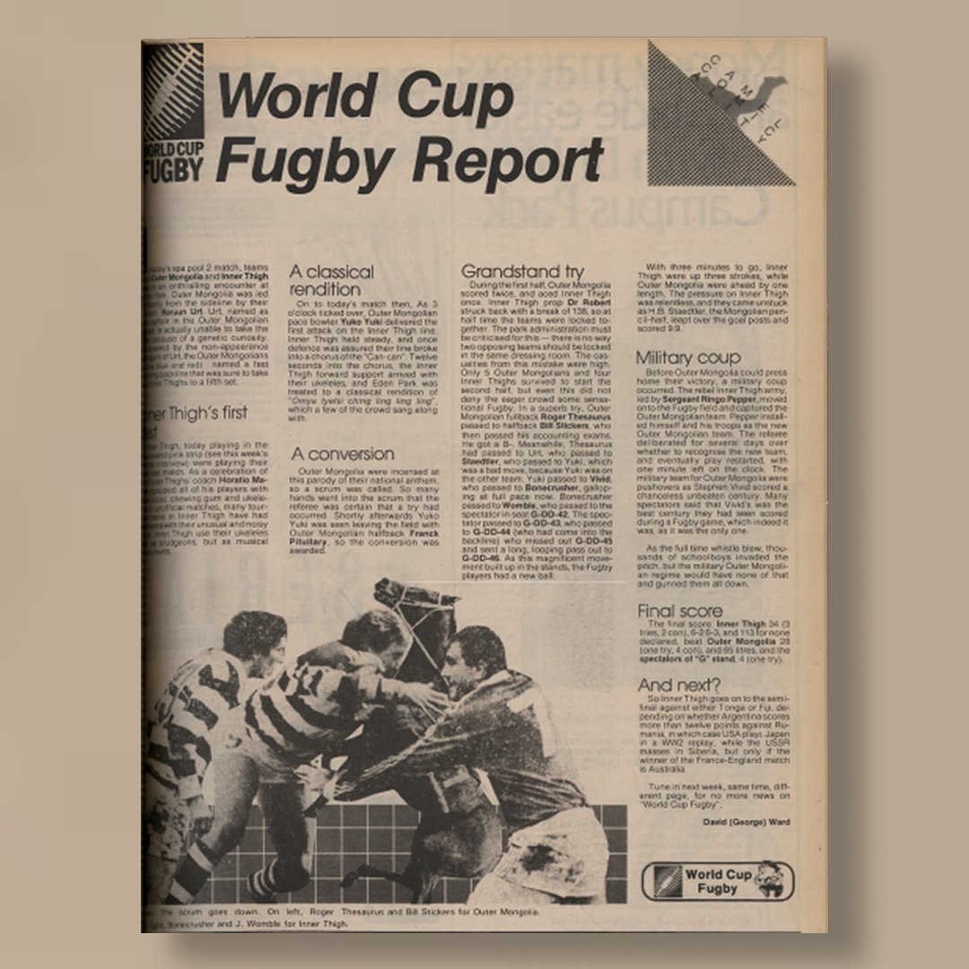 36 years ago, craccum published an extensive break down on the first ever 'Fugby' World Cup.