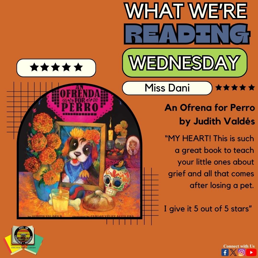 Ever wonder what Miss Dani reads when she isn't reading books for storytime? Well, let you in on a secret... it's reading picture books to her children. This week What We're Reading Wednesday is their current family favorite #AnOfrendaForPerro by @JudithValdesB