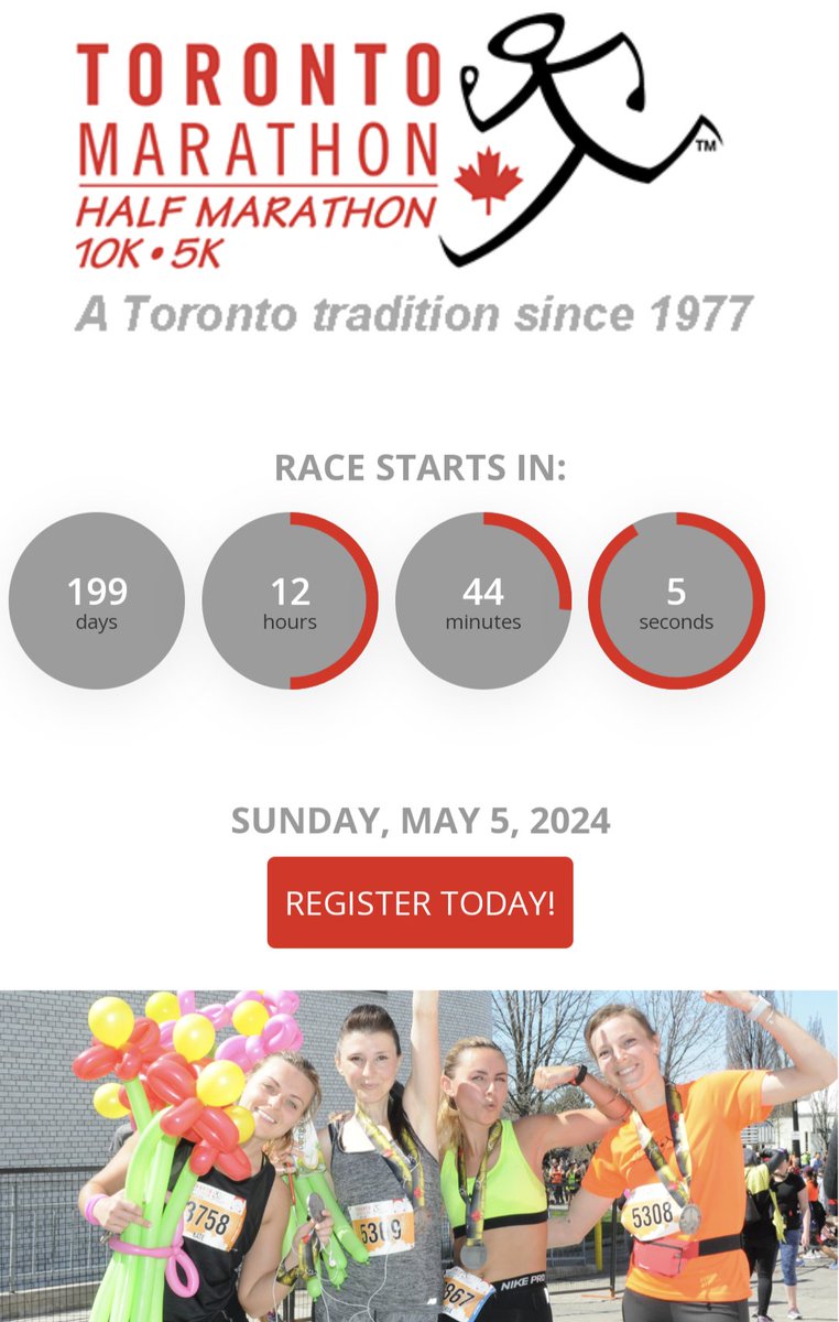 torontomarathon's tweet photo. #199days #under200 #Hurry #almostspring
#TorontoMarathon2024 #TheTorontoMarathon2024 #TOMarathonMay2024 #RunTOMay2024
#Run416 #Run416May24
#DownhillScenicFast
#TheTOMarathon #YourTOMarathonsince1977
register. 👇
https://t.co/eLlHo8wosy https://t.co/YWjZ8y7x22
