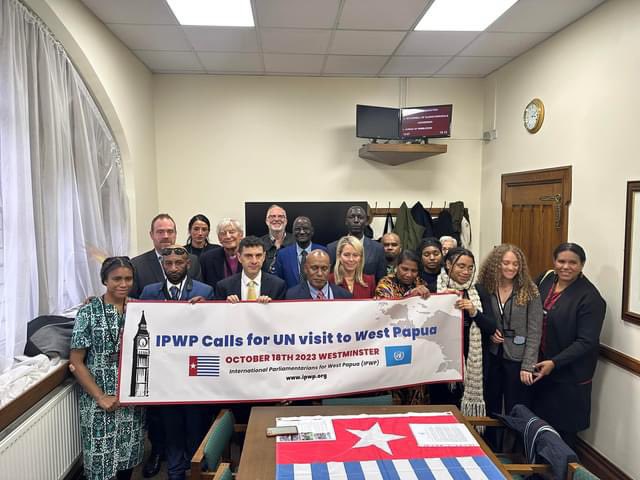 BennyWenda's tweet photo. Today October 18, 2023, the International Parliamentarians for West Papua (IPWP) with all parties and solidarities have officially launched “Calls for UN visit to West Papua” in the Westminster Hall, London UK. #WestPapua #IPWP #UN #UNHCR #VisitWestPapua #SaveWestPapua https://t.co/0fQ8wipIL9