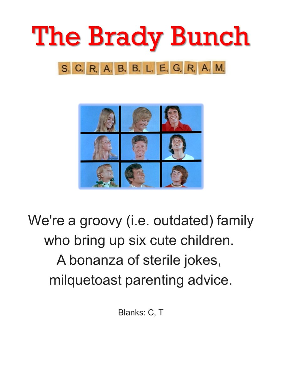 dc_scrabblegram's tweet photo. SCRABBLEGRAM* OF THE DAY
The Brady Bunch

Robert Reed, Shakespearean-trained actor best remembered as the father of the Brady Bunch, was born on October 19, 1932.

🎶 Here's a story...

*Uses each of the 100 Scrabble tiles.

#BradyBunch, #RobertReed, #scrabble https://t.co/VdCaRUKK7h