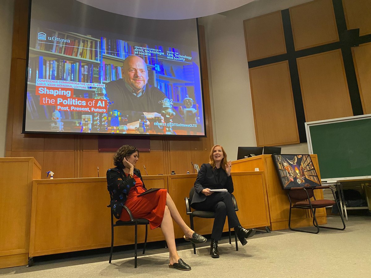 CDTSuOttawaCLTS's tweet photo. #Kerr23 “Shaping the Politics of AI Past, Present, Future” with Professor @katecrawford in conversation with Professor @katieszi! https://t.co/zwZudk8FzY