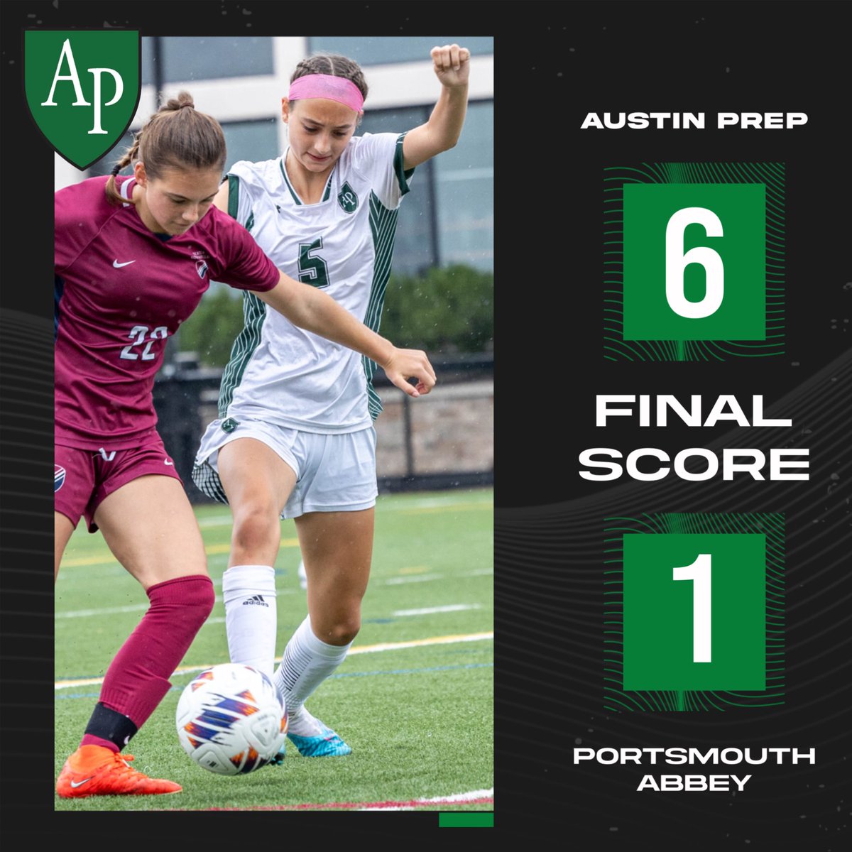 Congratulations to @austinprepgsoc on their 6-1 victory tonight against Portsmouth Abbey! Goals by Sofia Sibella, Sydney DeRoche (50th career goal), Addison McCafferty, Katherine Millet and 2 from Lucy Church! #unitas #winningculture @GlobeSchools @BostonHeraldHS