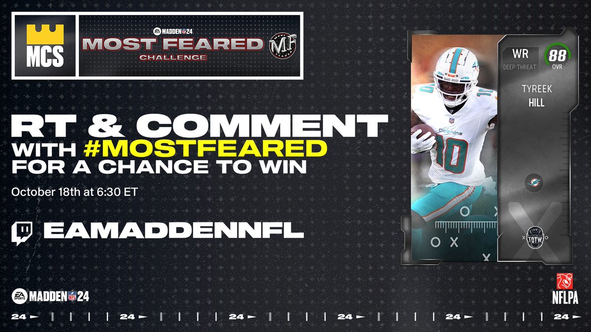 PrimrozeTV's tweet photo. 🚨 GIVEAWAY 🚨

Want @cheetah for your MUT team?? RT &amp; Comment #mostfeared for a change to win!

Check out the official @EAMaddenNFL_MCS broadcast on Twitch 👉 https://t.co/B9jqvVVHDb https://t.co/jtCaXsSe64