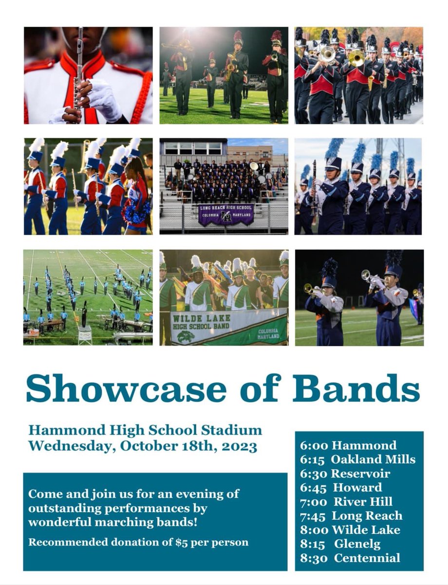 WLHS Band (@wlhs_band) on Twitter photo Itโs not too late to catch us, <a href="/hcpss_ghs/">Glenelg High School</a> <a href="/hcpss_lrhs/">Long Reach HS</a> <a href="/hcpss_chs/">Centennial HS</a> performing at the <a href="/HCPSS/">HCPSS</a> Marching Band Showcase! We perform at 8 pm- come NOW, #Ohana! ๐ ๐ถ ๐บ
๐ ๐ค ๐ Itโs not too late to catch us, <a href="/hcpss_ghs/">Glenelg High School</a> <a href="/hcpss_lrhs/">Long Reach HS</a> <a href="/hcpss_chs/">Centennial HS</a> performing at the <a href="/HCPSS/">HCPSS</a> Marching Band Showcase! We perform at 8 pm- come NOW, #Ohana! ๐ ๐ถ ๐บ
๐ ๐ค ๐