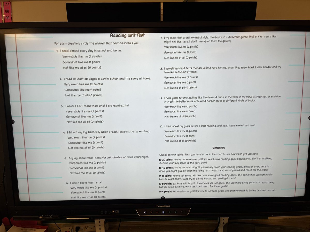 Good readers persevere and have GRIT! Readers learned how “gritty” they are, as they took the Reading Grit Test. They made a plan and shared it with the class on how they will persevere when things get hard as a reader.