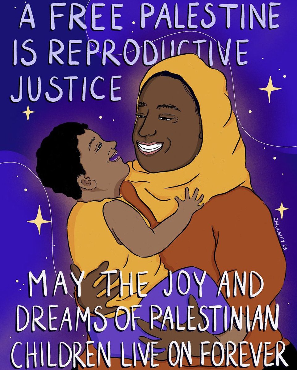 Repro Justice is:
The right to live in dignity
The right to make decisions over our own bodies
The right to raise our children safe &amp; free of violence

Living under settler colonial occupation in an apartheid state has never and will never be Repro Justice.

🎨: <a href="/em_ulsify/">emulsify</a>