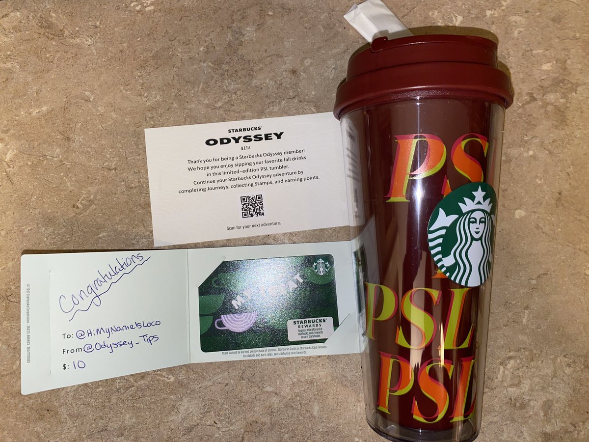 HiMyNameIsLoco's tweet photo. Thank you so much @Odyssey_Tips !! I didn’t expect the gift card. This will be forever treasured! (My first Starbucks tumbler) 💚 https://t.co/XGeS3qOOcD