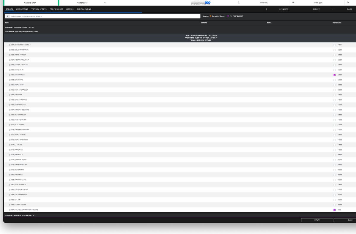 WithTheSticks's tweet image. #Zozo! Light card below (the field includes all not specified in the screenshot)

Min Woo +2500
The Field +500
