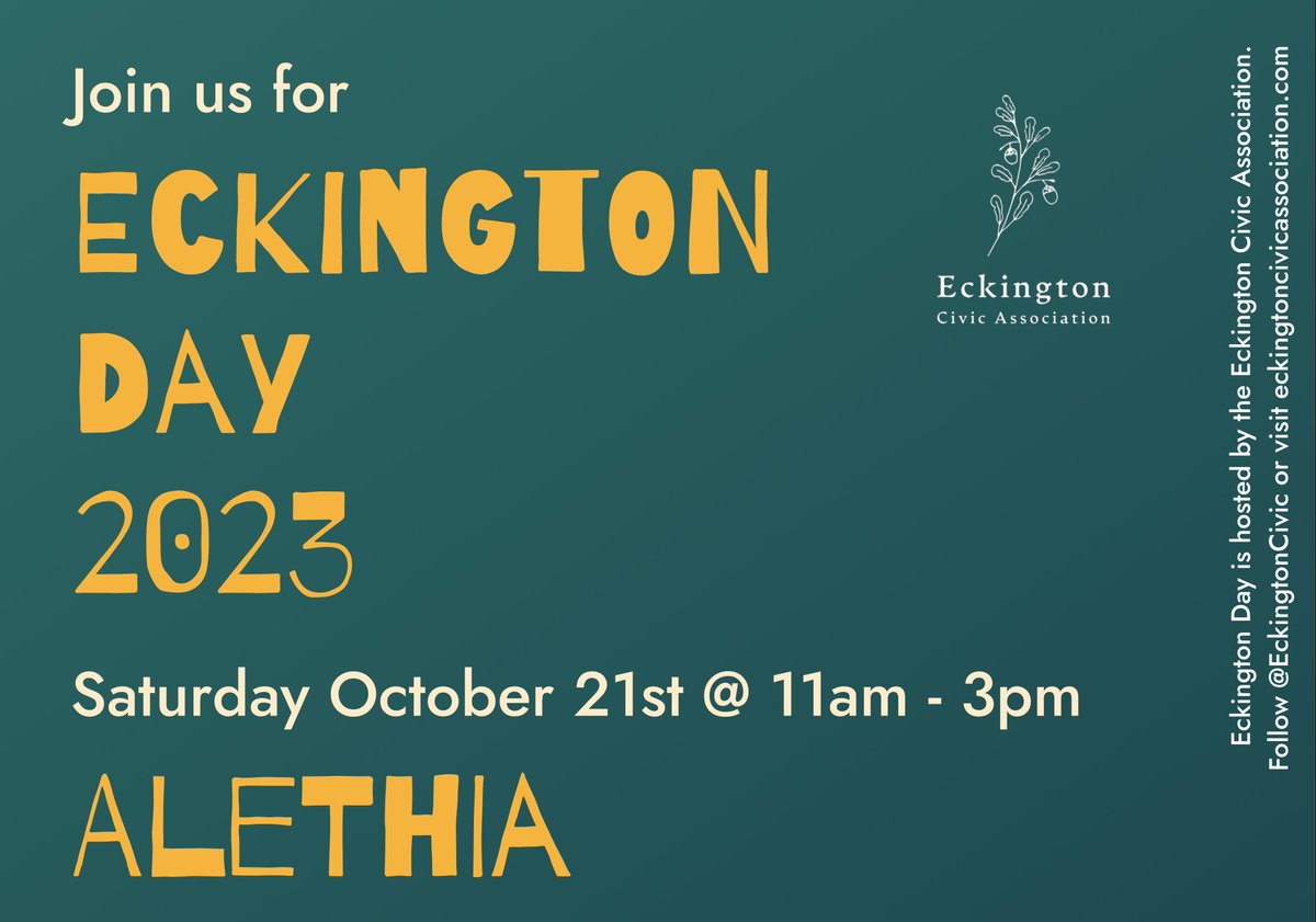 Join us for Eckington Day!! This Saturday at Tanner Park, 11am-3pm