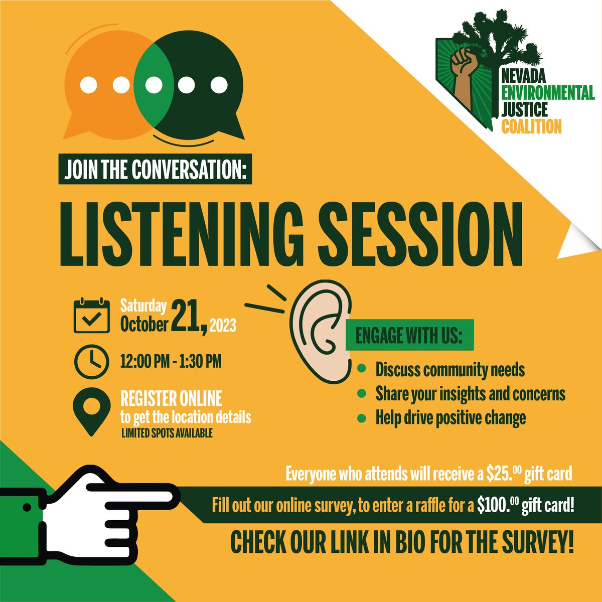 Somos Votantes (@somosvotantes) on Twitter photo Join us with the <a href="/NVEnviroJustice/">Nevada Environmental Justice Coalition</a> this 10/21 for a community conversation on #EnviroJustice. 📢Your voice matters! Let’s create positive change! ⚠️ LIMITED SPOTS AVAILABLE ⚠️ Join us with the <a href="/NVEnviroJustice/">Nevada Environmental Justice Coalition</a> this 10/21 for a community conversation on #EnviroJustice. 📢Your voice matters! Let’s create positive change! ⚠️ LIMITED SPOTS AVAILABLE ⚠️