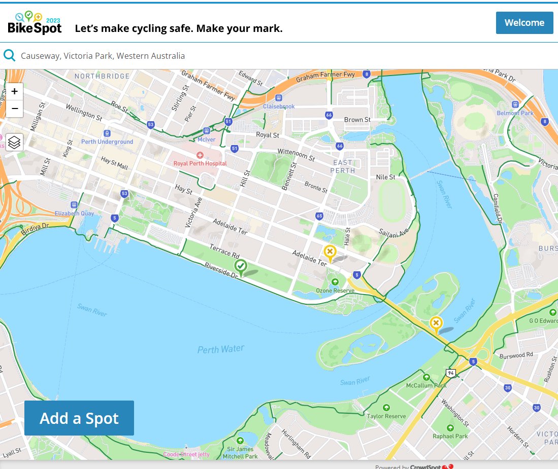 🗺️📌Mark a spot on the map, if you feel #safe or #unsafe, while riding a bike their. 

#BikeSpot has just launched via <a href="/amygillettfdn/">Amy Gillett Foundation</a>

In less than 1 minute, make your mark at: bikespot.org