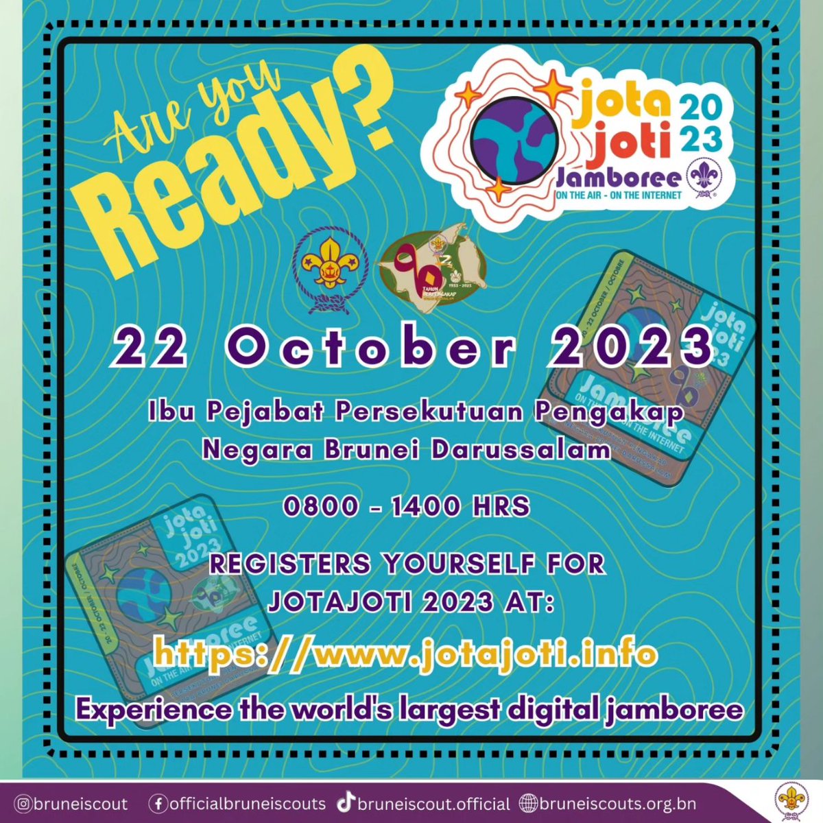 bruneiscouts's tweet photo. 🔗 REGISTER NOW: https://t.co/Db8WQWwr52

🆔️SKYPE ID: Brunei Scouts

📨 Make it an even better event by inviting your friends!

✨ Follow JOTA-JOTI on Instagram @jota_joti and Twitter @jotajoti for the latest news &amp; events. #JOTAJOTI

#ppnbd #pengakapbrunei #bruneiscout https://t.co/L67gLR8pCU