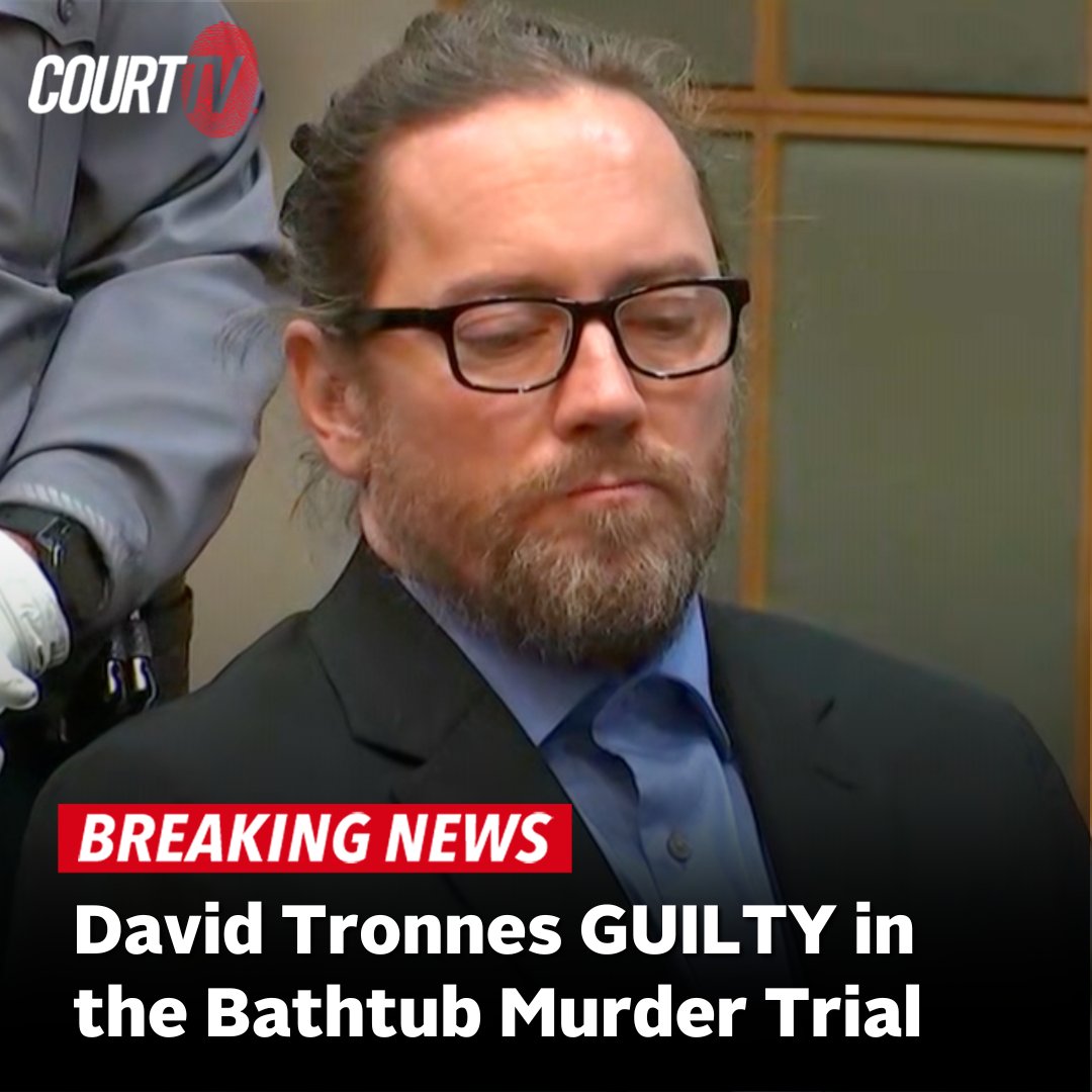 CourtTV's tweet photo. #BREAKING | #DavidTronnes found GUILTY of murdering his wife in the #BathtubMurderTrial.
The jury took over 5 hours to reach a verdict.
#CourtTV Did the jury get it right?⚖️ https://t.co/7NCtnphFM4